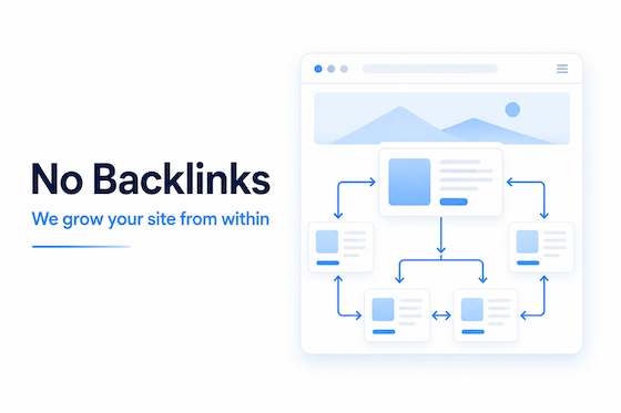 No backlinks concept showing on-site SEO growth through internal content structure