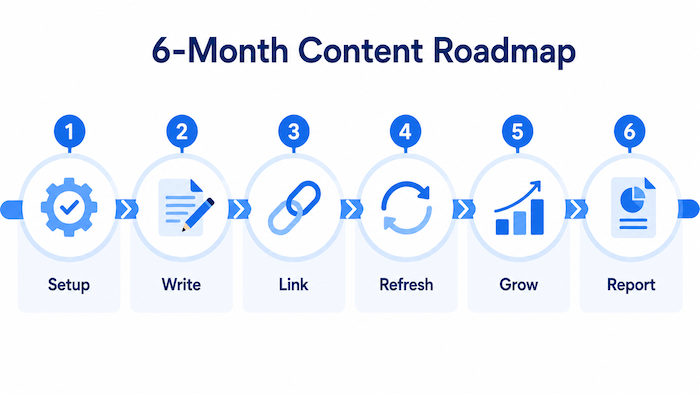 Six month SEO content roadmap from setup to reporting
